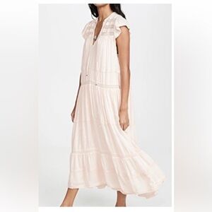 Free People New Midnight Midi Lace Embroidered Dress Light Pink xs